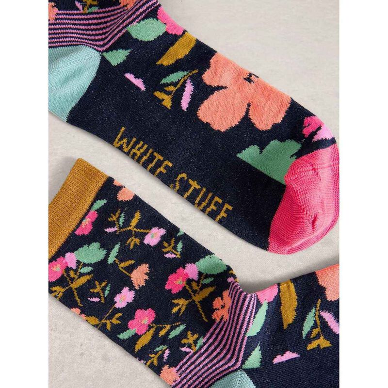 White Stuff Floral Stripe Ankle Sock image number 1